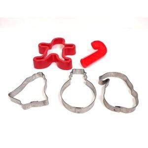 Vintage Christmas Cookie Cutter Lot Of 5 Holiday Metal Plastic Mix Kid Baking